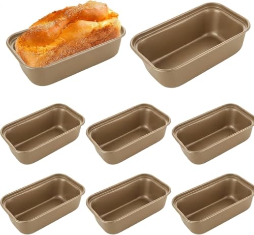Oungy 8 PCS Mini Loaf Pans for Baking Bread Nonstick Carbon Steel Small Meatloaf Pan Set 6.1 x 3.3 Inch Golden Bread Tins for Homemade Cake Sourdough and Meatloaf