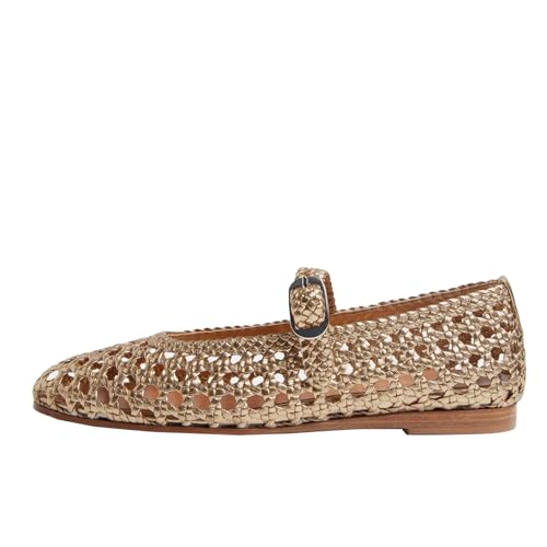 Women's Woven Ballet Flats Shoes Metallic Buckle Strap Round Toe Mesh Mary Jane Flats Casual Comfortable Ballerina Flat Shoes