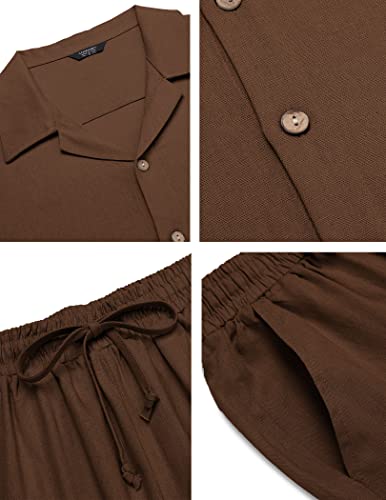 Image of COOFANDY Men 2 Piece Linen Outfit Beach Button Down Shirt Casual Loose Pant Sets