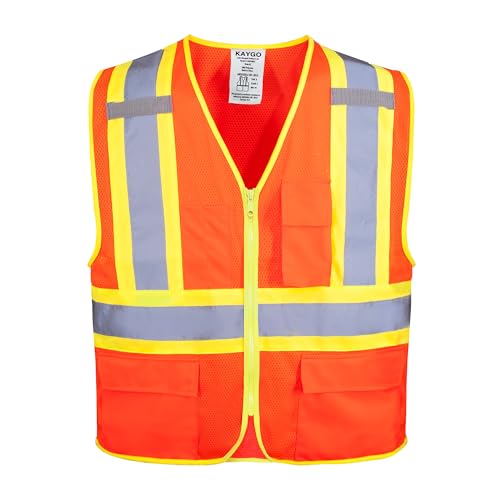 Image of KAYGO Reflective High Vis Safety Vest with Pockets for Men and Women KG0100 | Breathable Polyester Lightweight, Two-Tone, for Construction, Warehouse, Surveying, Cycling, Machine Washable