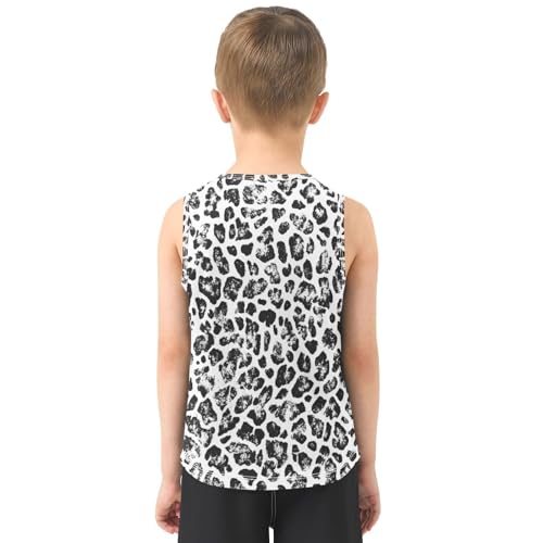Boys Tank Top Shirts Leopard Skin Print Black White Sleeveless T-Shirts Crew Neck for Kids Clothing Children3