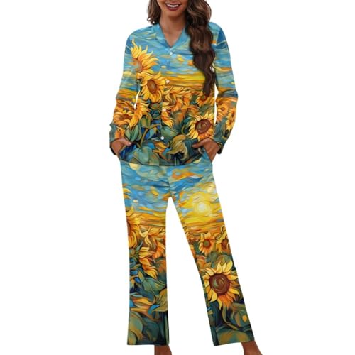 Upetstory Button Down Pajamas Sets for Women Sleepwear Long Sleeve Loungewear