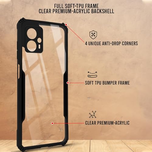 Image of Hybrid Back Cover for ‎Motorola Moto G13, 360 Protection | Crystal Clear with Black Bumper | Camera Protection | Ultra Hybrid Transparent (Black Bumper)