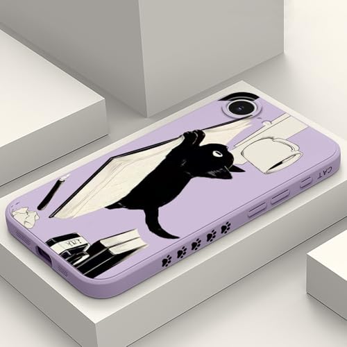 Coque iPhone 16E motif chat violet pour protéger votre téléphone portable au bureau