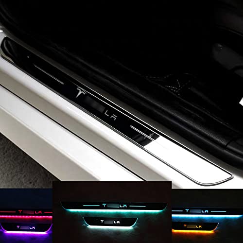 cssdesign Car Light Door Sills for Telsa Model 3 /Y/S/X LED Illuminated Door Sill Scuff Plate Guard Front and Rear Door Sills (4pcs/Set)