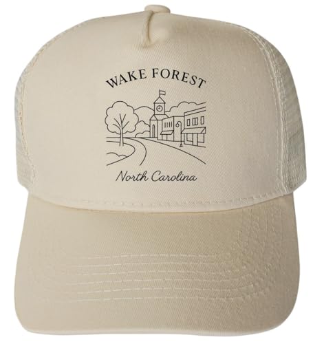 Wake Forest North Carolina Minimalistic Design Cream Unisex Trucker Hat with Adjustable Snapback
