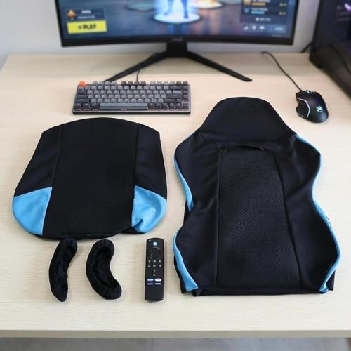 Funda para silla de oficina giratoria negra y azul de 4 piezas con cubiertas de reposabrazos 7