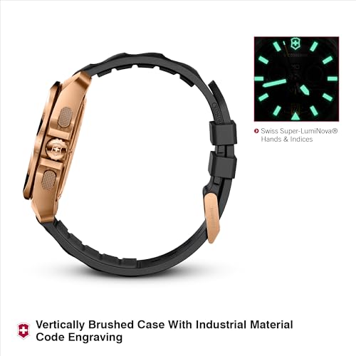 Image of Victorinox I.N.O.X. Chrono, Swiss Made Chronograph Men's Watch, 43 mm Black Dial, 200M Water Resistance, Rose Gold PVD Stainless Steel Case and Bezel (Black Rubber Strap - 249177)