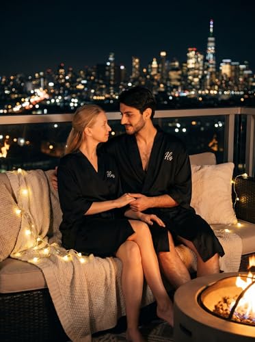 Image of Jecery 2 Pcs Satin His and Hers Robes Set Mr. Mrs. Silk Matching Robe for Couples Women Man Wedding Engagement Bridal Gift