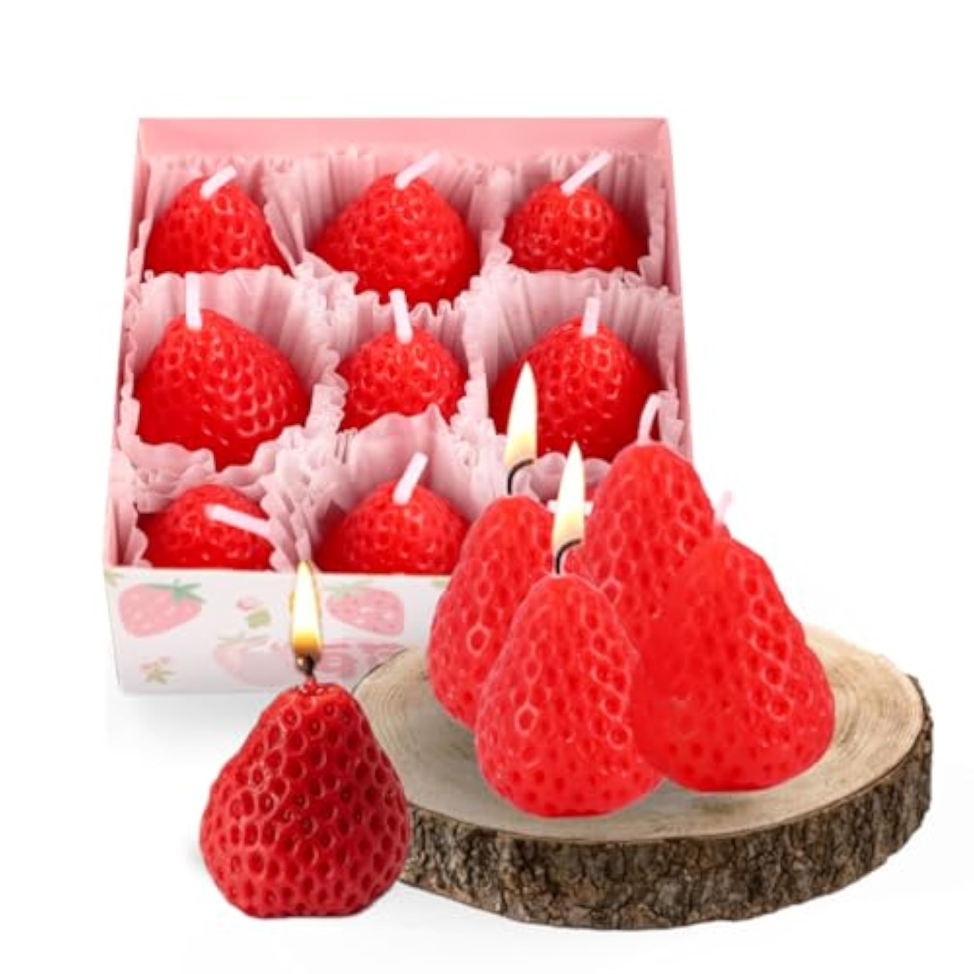 Strawberry Shaped Scented Candle, 9 Pcs Mini Soy Wax
