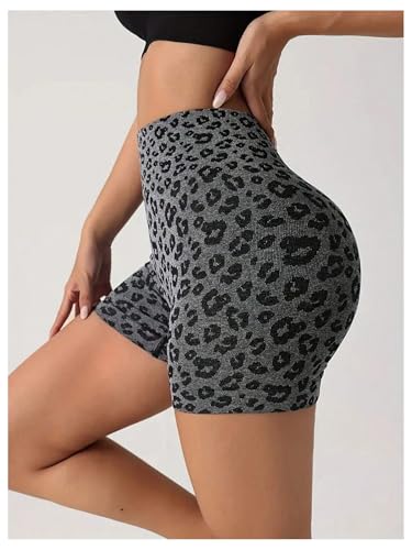 Women's Leopard Print High Waisted Sports Biker Shorts Tummy Control Stretchy Shorts3