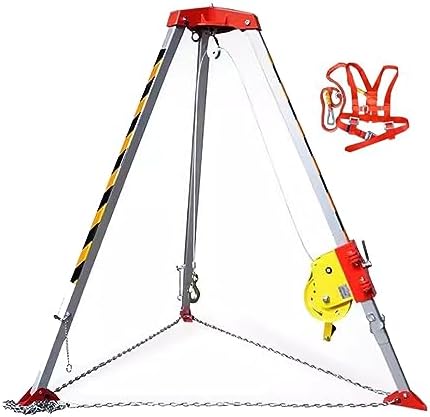 Confined Space Equipment Adjustable Commercial Firefighting Rescue Tripod with Self-Locking Device，Heavy Duty Fall Arrest Kit - Aluminum Confined Space Tripod with 49' Retractable Winch Anti