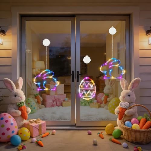 Décorations de fenêtre de Pâques à piles BHCLIGHT avec ventouse