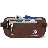 VENTURE 4TH Money Belt for Travel – Hidden Under-Clothes RFID Blocking Passport Holder & Slim Travel Wallet Pouch for Men & Women to Protect Cash, Cards & Documents (Brown)