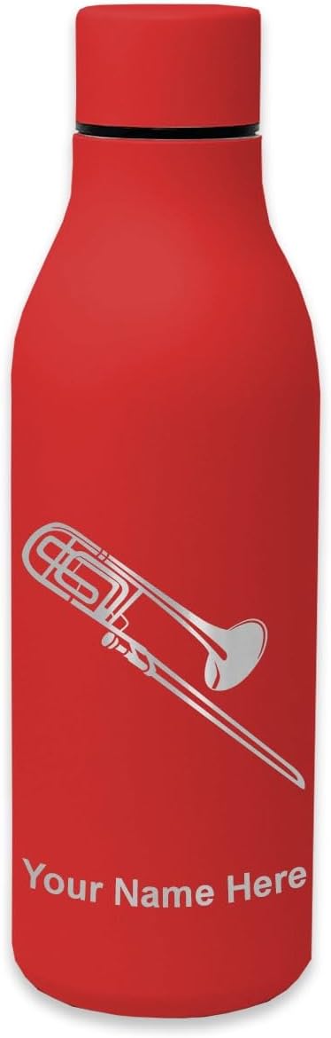 LaserGram Double Wall Stainless Steel Water Bottle, Trombone, Personalized Engraving Included
