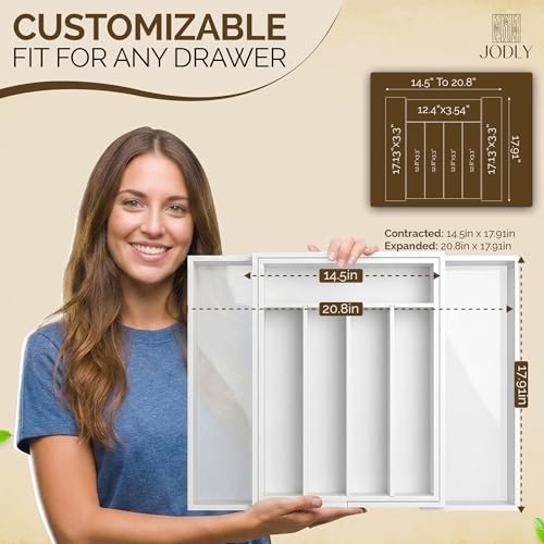 JODLY Bamboo Kitchen Utensil Drawer Organizer for Silverware | 100% Natural Expandable 14-20 Inch Kitchen Drawer Organizers for Utensils | Non-Slip Base | Screwed Joints for Long-Lasting Durability — view 4