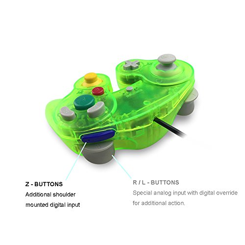 Poulep 2 Packs Classic Wired Gamepad Controllers for Wii Game Cube Gamecube Console (Clear Yellow and Moss Green)