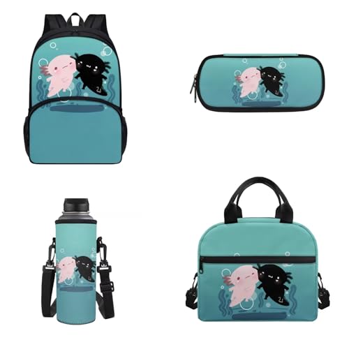 4 pezzi zaino pranzo borsa portamatite porta bottiglia dacqua per bambini adulti isolato Axolotl Onesized Zaino per unisex leggero