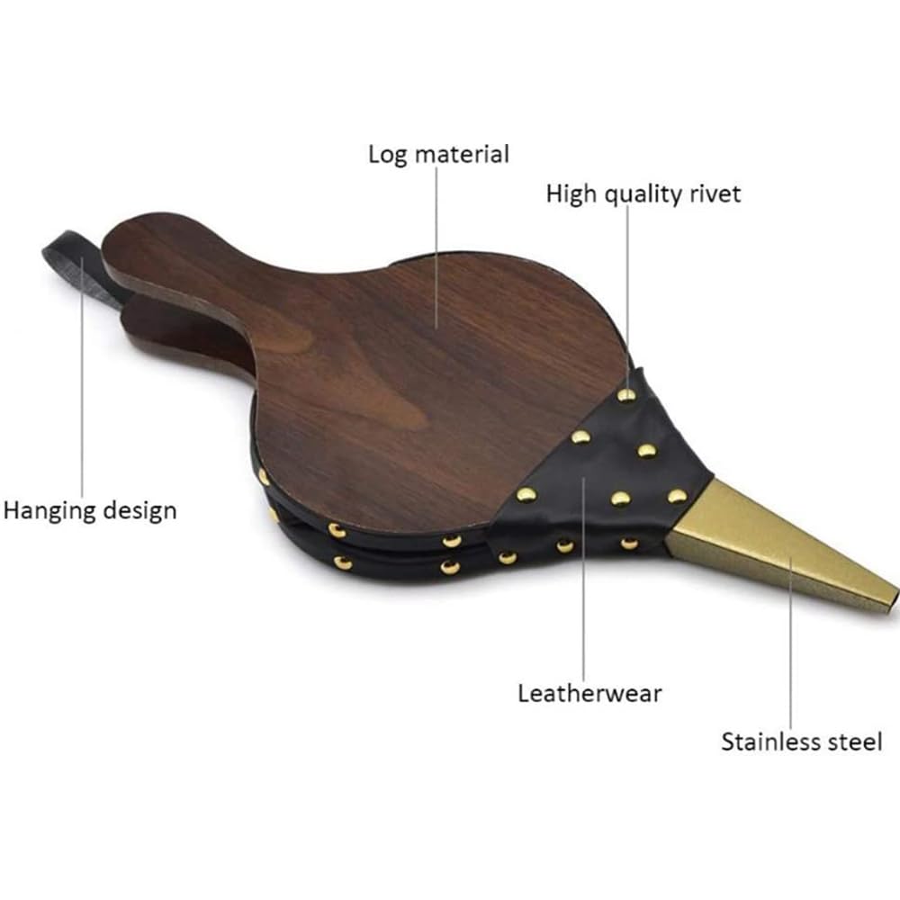 Soufflet à Ongles Dorés Souffleur à Air en Bois Soufflet Plastique Cheminée Barbecue Barbecue Extérieur 43 x 19 cm