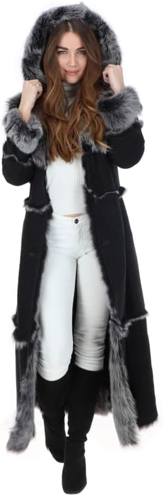 Timber&Hide Women’s Black Sheepskin Long Suede Trench Coat