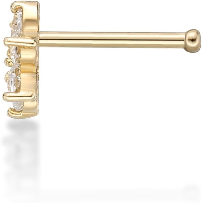 Lavari Jewelers 20 Gauge Straight Bone Nose Stud for Women - 14k Gold Lab Grown Diamond Flower Cluster Nose Ring - Unisex Stud Hypoallergenic Nostril Piercing Jewelry - 20G Body Piercing for Men