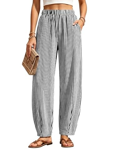 LOMON Womens Barrel Harem Travel Pants Baggy Casual Gingham Striped Bottoms — $19.99 (33% off)