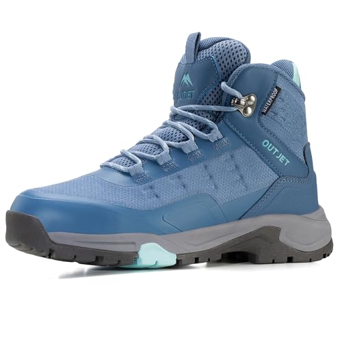 OUTJET Women's Waterproof Hiking Boots Lightweight Comfortable All-Terrain Mid Ankle Outdoor Boots