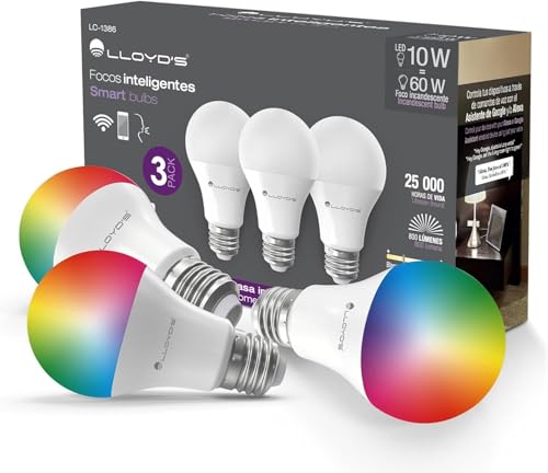 La mejor comparación de Foco Inteligente Steren - los preferidos. 46 Lloyd's Set de 3 Focos Inteligentes RGB WiFi, Compatible con Alexa y Otros Asistentes Virtuales, Potencia: 10 Watts, 800 Lumens, Tipo de Luz: Fría y Cálida