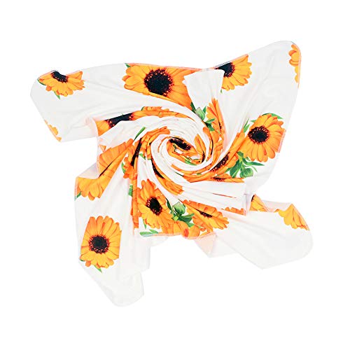 Image of Galabloomer Newborn Receiving Blanket Headband Set Baby Flower Rose Swaddle with Big Bow (White Sunflower)