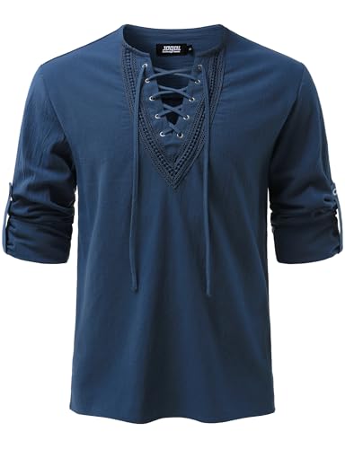 Image of JOGAL Mens Renaissance Shirt Medieval Pirate Viking Halloween Costume Gothic Steampunk Retro Long Sleeve Lace Up Shirts