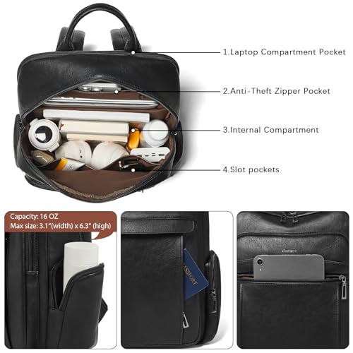 Mochila de cuero para laptop de mujer 17" miniatura 4