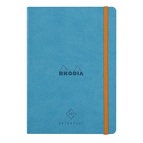 Rhodia - Agenda Perpetual A5 64 Hojas Azul Turquesa En Oferta Clairefontaine 117187C – Cuaderno De Rodio Perpetual 128 Páginas Marfil 14, 8 X 21 Cm Con Goma Elástica, Tapa Turquesa