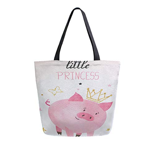 Preisvergleich Produktbild 2019 Maskottchen Glück Tier Nettes Schwein Tragbare Große Doppelseitige Canvas Tragetaschen Handtasche Schulter Wiederverwendbare Einkaufstaschen Seesack Geldbörse Frauen Männer Lebensmittelgeschäft