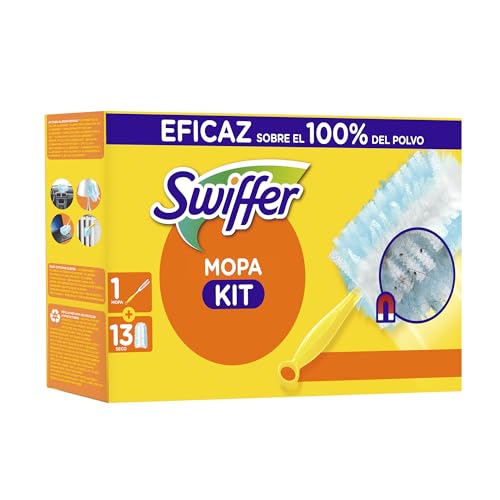 Swiffer Plumero Atrapapolvo, Incluye 1 Mango y 13 Recambios, Atrapa Y Retiene 3 Veces Mas Polvo Y El Pelo Que Cualquier Plumero Tradicional