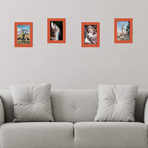 Picrit 4X6 Picture Frame Set Of 4, Made Of High Definition Real Glass, Photo Frames For Wall Mounting Or Table Top Display, Orange Red #TOP3