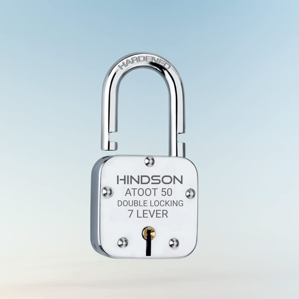 HINDSON Atoot 50mm Lock | Steel Body | Hardened Shackle | 7 Steel Lever | 3 Silver Keys with Keychain | 1 Lock | Made in India | Silver Finsh (B0B523H9YX) Amazon Price History, Amazon Price Tracker