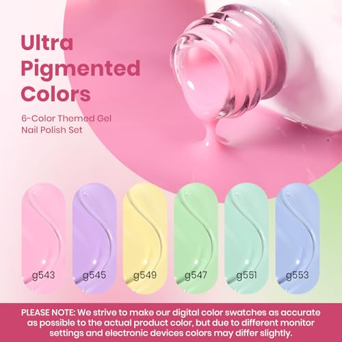 Image of Beetles Spring Nectar Jelly Gel Nail Polish Set - 6 Colors 15ML Full Size Pastel Gel Polish Kit Pink Purple Blue Mint Green Yellow Sheer Translucent Effect Soak Off UV Nail Art Manicure Gift for Women