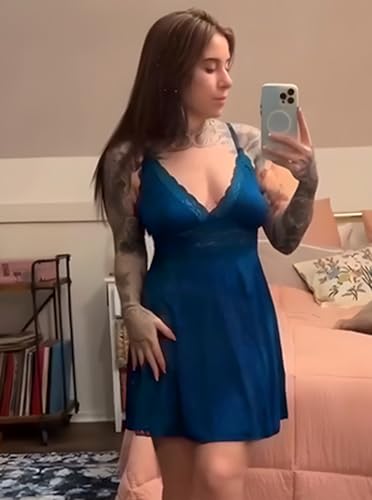 Sexy Night Gowns for Woman Sexy Sleepwear Lace Chemise V-Neck Babydoll Lingerie Slip Nightie with Side Slits3