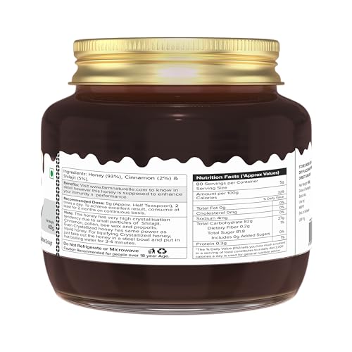 Image of Farm Naturelle - Shilajit infused in Cinnamon honey-powerful, therapeutically beneficial as well as fabulously tasty-for both, men n women-crafted wooden spoon along-400g