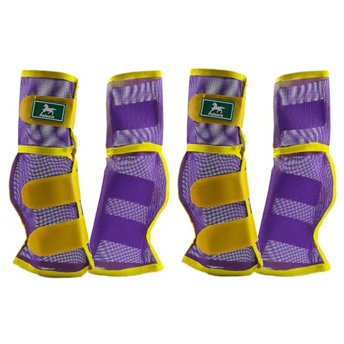 Fly Boots for Horses Set of 4 – Breathable Mesh Leg Protection for Summer with Ventilated Design & All-Day Comfort （Purple，Large