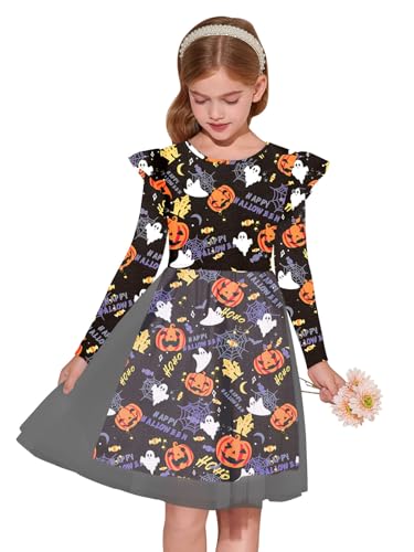 Haloumoning Girls Tutu Dress Ruffle Long Sleeve Fluffy Fall Winter Party Tulle Dress for Kids 5-14Y