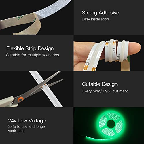 Image of RGB COB Led Strip Kit, 16.4FT Ultra Bright (840LEDs /m) Bluetooth Led Lights with Smart App Control Remote, 24V Music Sync Led Lights, Color Changing Led Strip Lights for Bedroom, Indoor Home Decor