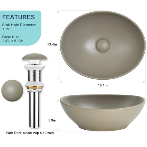 Davivy-161×134-Dark-Khaki-Oval-Vessel-Sink-with-Pop-Up-DrainBathroom-Sinks-Above-CounterCeramic-Vessel-SinkSmall-Oval-Sink-Bowls-for-Bathroom Davivy 161×134 Dark Khaki Oval Vessel Sink with Pop Up DrainBathroom Sinks Above CounterCeramic Vessel SinkSmall Oval Sink Bowls for Bathroom