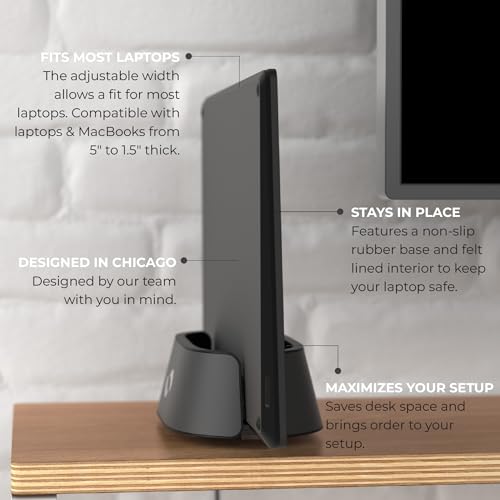HumanCentric Laptop-Halterung, vertikaler Laptop-Ständer aus Aluminium, verstellbare Halterung und Dock, passend für MacBook Pro und andere Laptops von 0,5 bis 1,5 Zoll, für den Schreibtisch, Schwarz – Bild 4