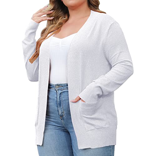 Image of VOIANLIMO Women's Cardigan with Pockets Open Front Long Sleeve Knit Plus Size Cardigans Sweater for Women, 0X-4X