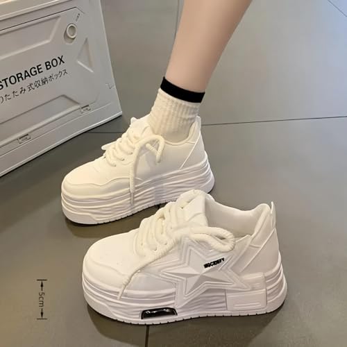 Women Y2K Chunky Sneakers, 3D Star Patch Streetwear, Eye-Catching Dopamine Color 5cm Height Boost Teens Walking Shoes Breathble2