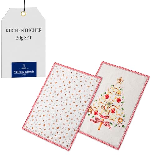 Villeroy & Boch Winter Bakery Delight Küchentücher-Set 2tlg., dekorative Geschirrtücher mit weihnachtlichen Motiven aus Baumwolle, bunt, 50 x 70 cm