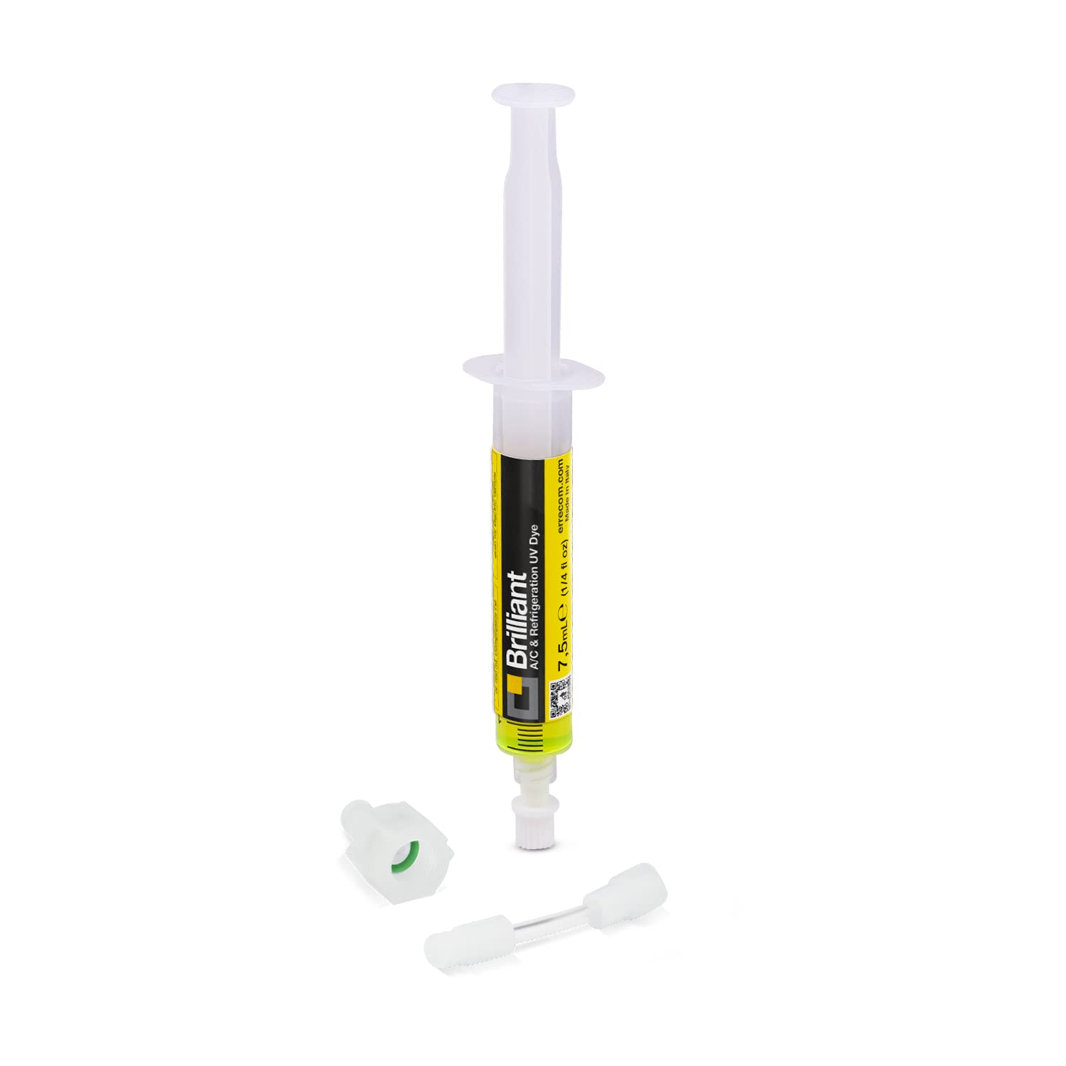 ERRECOM Brilliant - 7.5 ml, Fluorescent UV Dye for Detecting Refrigerant Gas Leaks in Air Conditioning and Refrigeration Systems, Includes 5/16 SAE Adapter