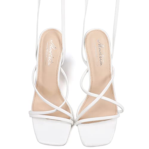 Image of Mostrin Womens Sandals Strappy Heels for Women Lace Up Square Open Toe Heels Tie Up High Heeled Sandals for Prom, Party, Daily Wear
