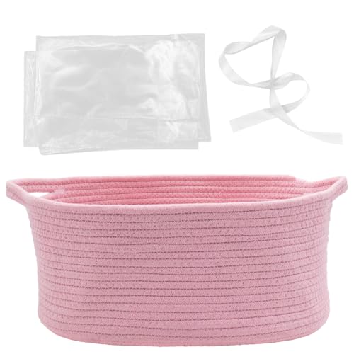 Image of Woven Basket with Gift Bags and Ribbons, 14 inchX 10 inch X 6 inch Storage Basket Pink | Gift Storage Organizer Basket Bin Shelf Shelves Cotton Rope Basket for Nursery, Pet Toys
